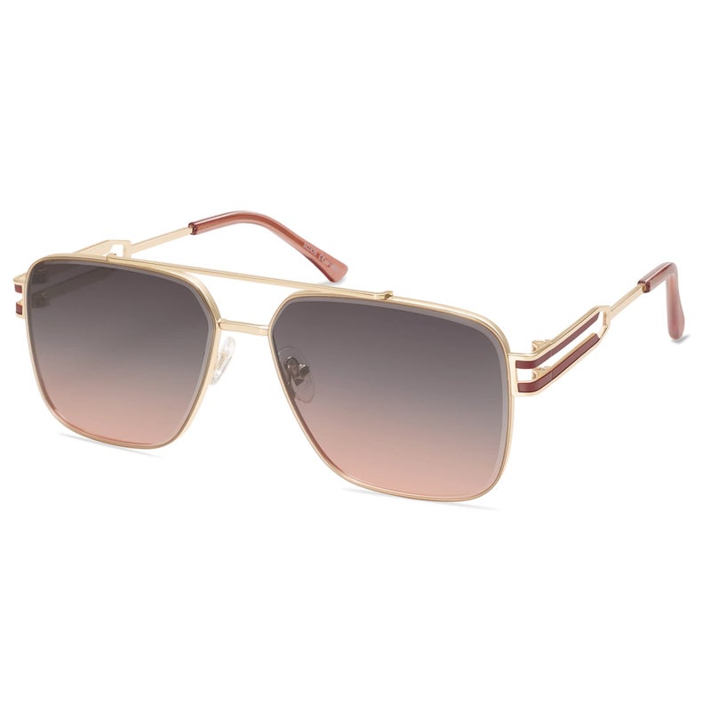 SOJOS Retro Oversized Square Sunglasses for Women Men, Vintage Large Double Bridge Metal Frame Unisex Sunglasses SJ1180, Gold Frame/Grey&Pink Lens - Image 3