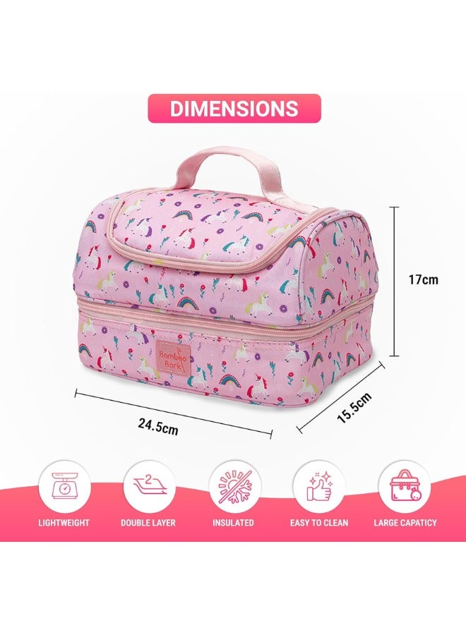 Bamboo Bark Insulated Lunch Bag for Kids - 100%  High Quality Polyester - Double Insulated Lunch Tote with Top Handle & Extra Storage for School, Work, Picnics - 2 Compartments - Image 2