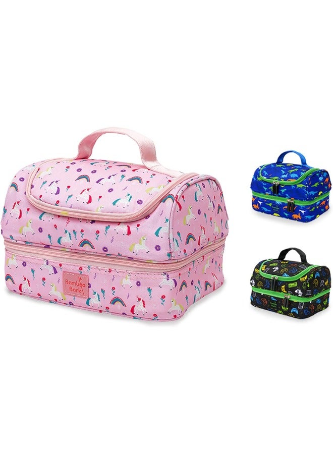 Bamboo Bark Insulated Lunch Bag for Kids - 100%  High Quality Polyester - Double Insulated Lunch Tote with Top Handle & Extra Storage for School, Work, Picnics - 2 Compartments - Image 1