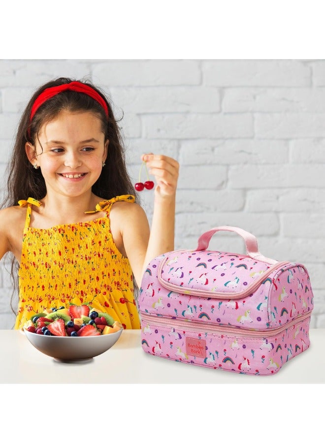 Bamboo Bark Insulated Lunch Bag for Kids - 100%  High Quality Polyester - Double Insulated Lunch Tote with Top Handle & Extra Storage for School, Work, Picnics - 2 Compartments - Image 5