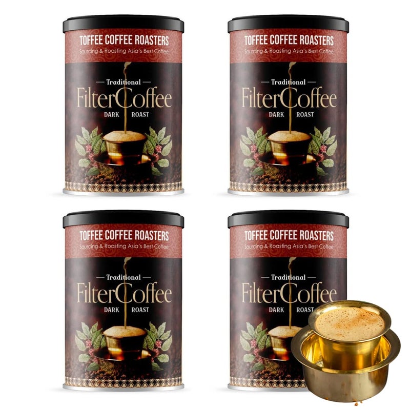Toffee Coffee Roasters | Pack of 4 (200g Each) - 800 gm South Indian Filter Coffee| As Seen On Shark Tank | Specialty Blend| Traditional Dark Roast Signature Filter Grounded Coffee - Image 1