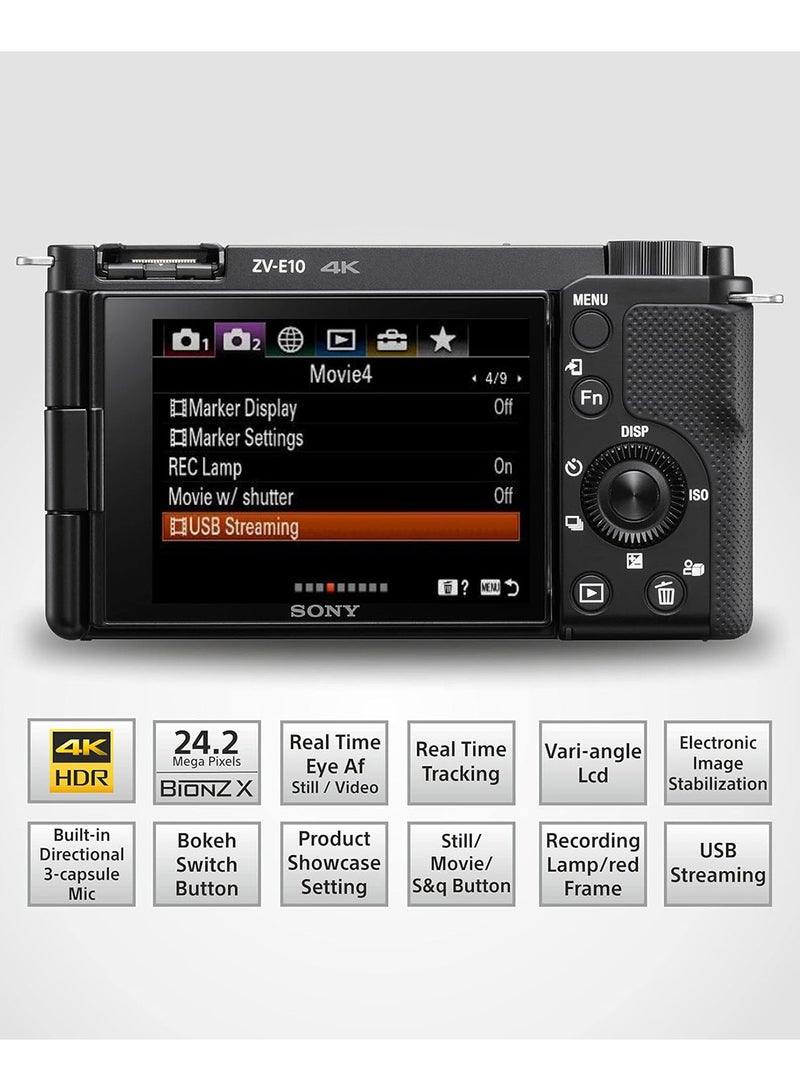 Sony Alpha ZV-E10 24.2 Mega Pixel Interchangeable-Lens Mirrorless vlog Camera, Made for Creators APS-C Sensor Advanced Autofocus Clear Audio & 4K Movie Recording (Body Only) – Black - Image 2