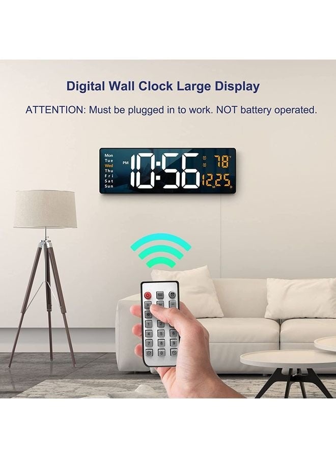 Arabest Digital Wall Clock Large Display, 16.2 Inch Large Wall Clocks, LED Digital Clock with Remote Control for Living Room Decor, Automatic Brightness Dimmer Big Clock with Date Week Temperature (Orange) - Image 2