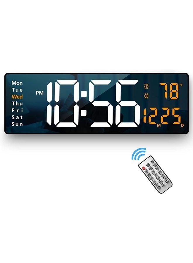 Arabest Digital Wall Clock Large Display, 16.2 Inch Large Wall Clocks, LED Digital Clock with Remote Control for Living Room Decor, Automatic Brightness Dimmer Big Clock with Date Week Temperature (Orange) - Image 1