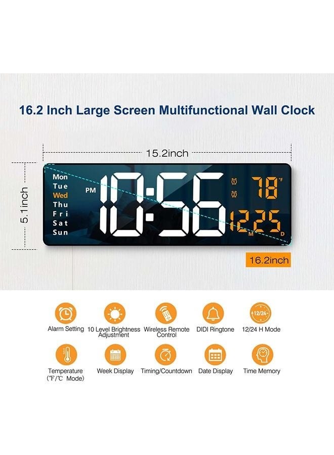 Arabest Digital Wall Clock Large Display, 16.2 Inch Large Wall Clocks, LED Digital Clock with Remote Control for Living Room Decor, Automatic Brightness Dimmer Big Clock with Date Week Temperature (Orange) - Image 3