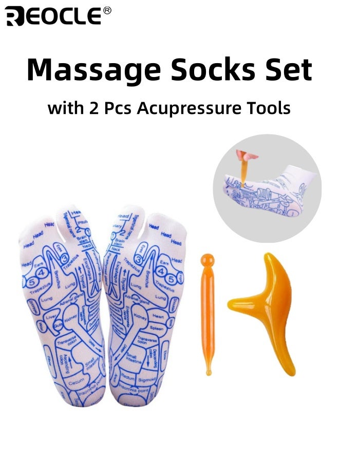 REOCLE Unisex Massage Socks Set with 2 Pcs Acupressure Tools Pressure Point Socks Foot Pain Relief and Full Body Relaxation Reflexology Socks for Men and Women - Image 1