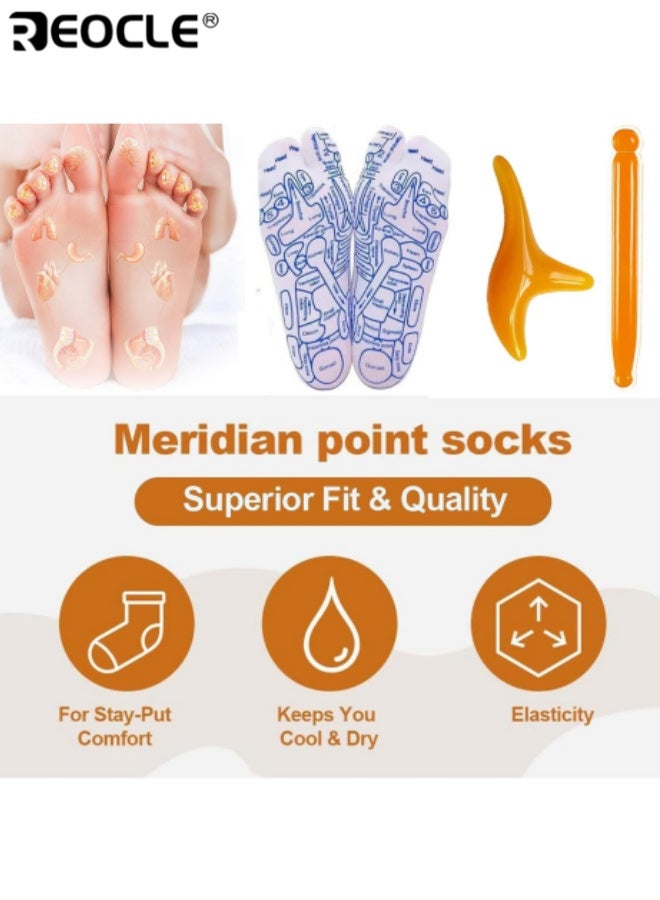 REOCLE Unisex Massage Socks Set with 2 Pcs Acupressure Tools Pressure Point Socks Foot Pain Relief and Full Body Relaxation Reflexology Socks for Men and Women - Image 3