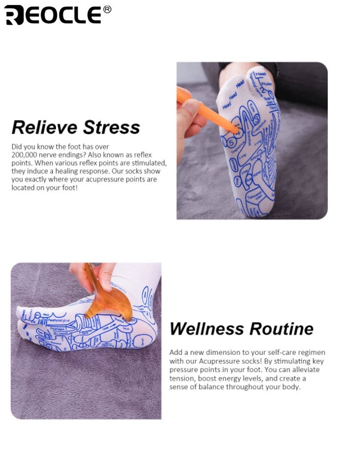 REOCLE Unisex Massage Socks Set with 2 Pcs Acupressure Tools Pressure Point Socks Foot Pain Relief and Full Body Relaxation Reflexology Socks for Men and Women - Image 5