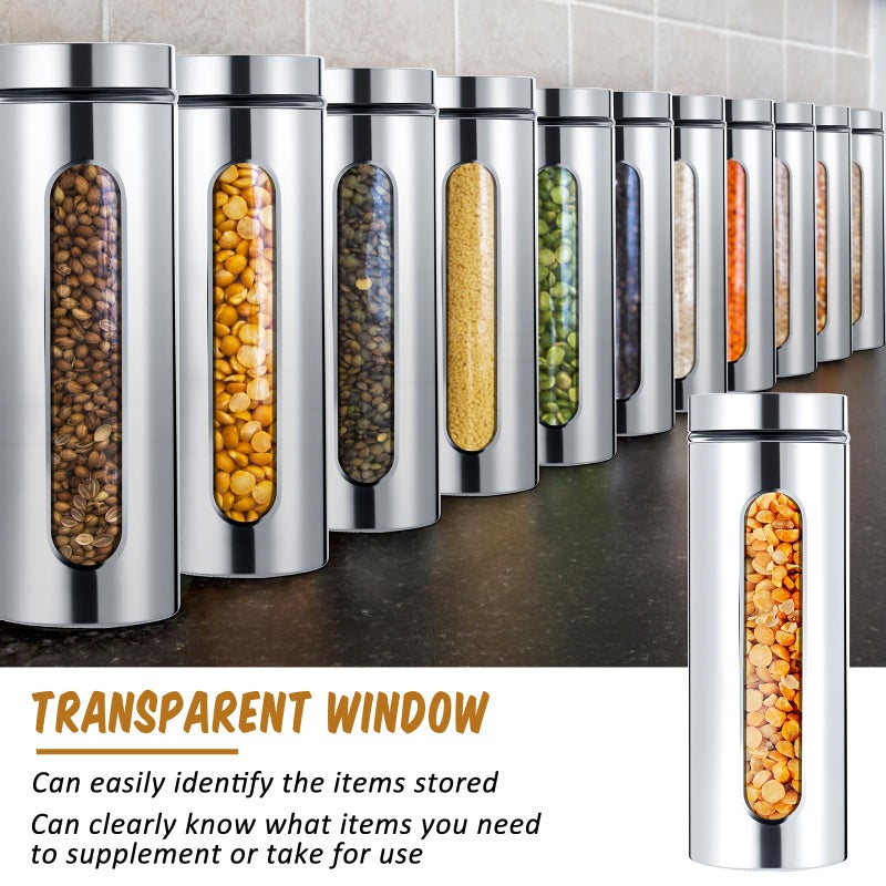 Mimorou 3 Pcs Stainless Steel Canister Set with Glass Windows Visible Storage Jars Silver Kitchen Canister Set for Pasta Flour Oat Sugar Container, Kitchen Tools, Housewarming Gifts(60 oz) - Image 4