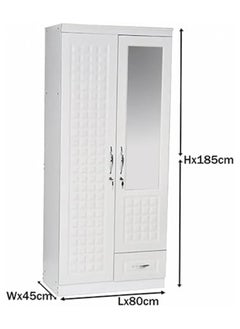 Generic 2 Door Wooden Wardrobe with Mirror Rectangular Shape, 4 Racks, 1 Secret Locker, Color White, Perfect cupboard for Small Rooms, Couples & Kids, Size L80 x W45 x H185 cm  - Image 2