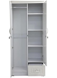 Generic 2 Door Wooden Wardrobe with Mirror Rectangular Shape, 4 Racks, 1 Secret Locker, Color White, Perfect cupboard for Small Rooms, Couples & Kids, Size L80 x W45 x H185 cm  - Image 3