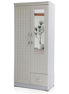 Generic 2 Door Wooden Wardrobe with Mirror Rectangular Shape, 4 Racks, 1 Secret Locker, Color White, Perfect cupboard for Small Rooms, Couples & Kids, Size L80 x W45 x H185 cm  - Image 4