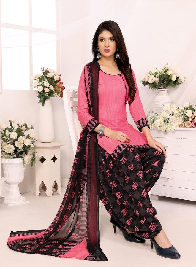 Yashika Women's Printed Dress Material - Unstitched Crepe Fabric Kurti, Pants & Dupatta Set (AZ-YS-P1-NILU PINK), Customizable Length - Image 4