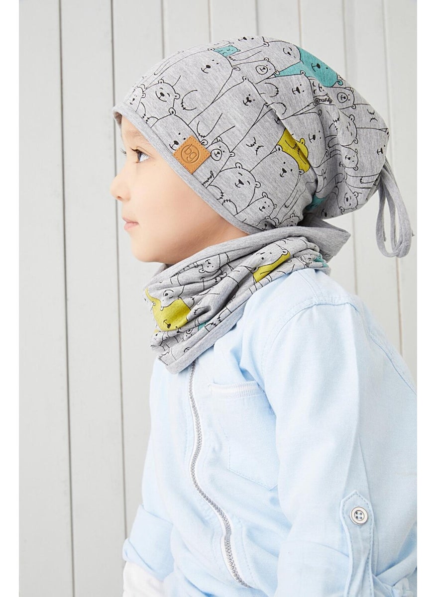 Babygiz Boy's Gray Figured 4 Season Beret Neck Collar Set Soft Natural 100% Cotton Combed Cotton  - Image 5