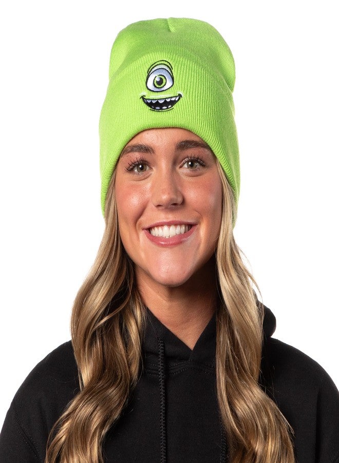 NEFF Monsters Inc. Mike Wazowski Embroidered Face Fold Cuff Adult Beanie OSFM Green - Image 2