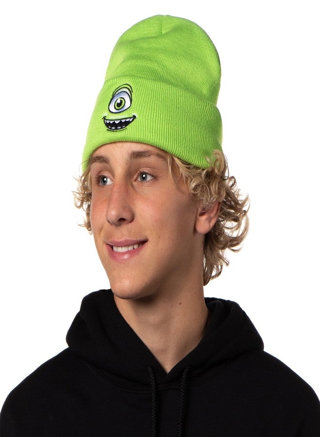 NEFF Monsters Inc. Mike Wazowski Embroidered Face Fold Cuff Adult Beanie OSFM Green - Image 3