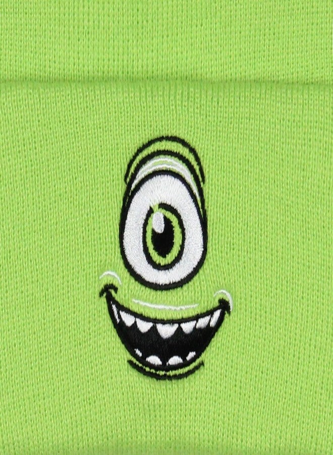NEFF Monsters Inc. Mike Wazowski Embroidered Face Fold Cuff Adult Beanie OSFM Green - Image 4