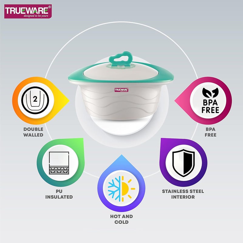 Trueware Trueware Zinna Impulse Inner Steel Casserole 2000 ml White Blue PU Insulated BPA Free Food Grade Easy to Carry Easy to Store Ideal for Chapatti Roti Curd Maker Hot Pot  - Image 3