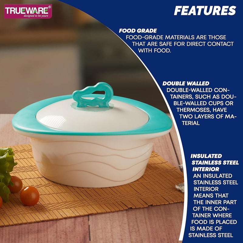 Trueware Trueware Zinna Impulse Inner Steel Casserole 2000 ml White Blue PU Insulated BPA Free Food Grade Easy to Carry Easy to Store Ideal for Chapatti Roti Curd Maker Hot Pot  - Image 4