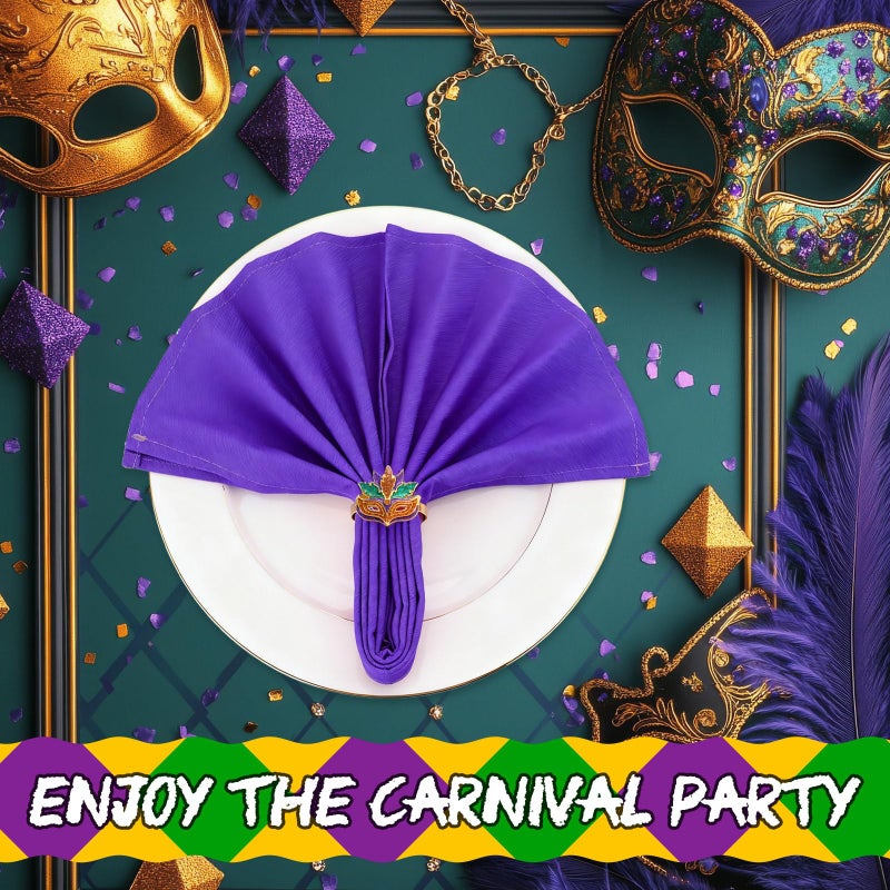 Blushtier 12 Pcs Mardi Gras Napkin Rings Fleur De Lis Napkin Cloth Holder Rings Mardi Gras Napkins Decorations Glitter Purple Gold Mask Crown Jester Hat Masquerade Dinner Party Table Supplies(Classic) - Image 5