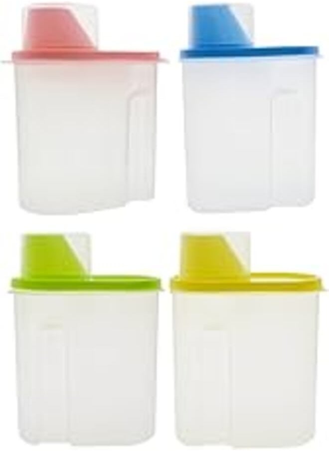 Saim - Saim Cereal Container with Pour Spout and Measuring Cup Plastic Clear Food Saver Airtight Watertight Cereal Keeper Food Storage Containers for Rice Grain Cereal Oatmeal Sugar Nuts Beans, 2.5L, 4Pcs - Image 1