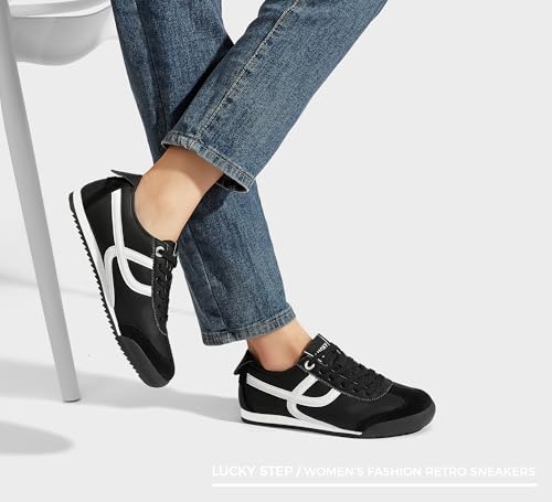 LUCKY STEP Womens Retro Fashion Sneakers Thin Sole Casual Walking Lightweight Tennis Trainers Running Gym Workout Classic Comfortable Athletic ShoesBlackWhite10 - Image 3