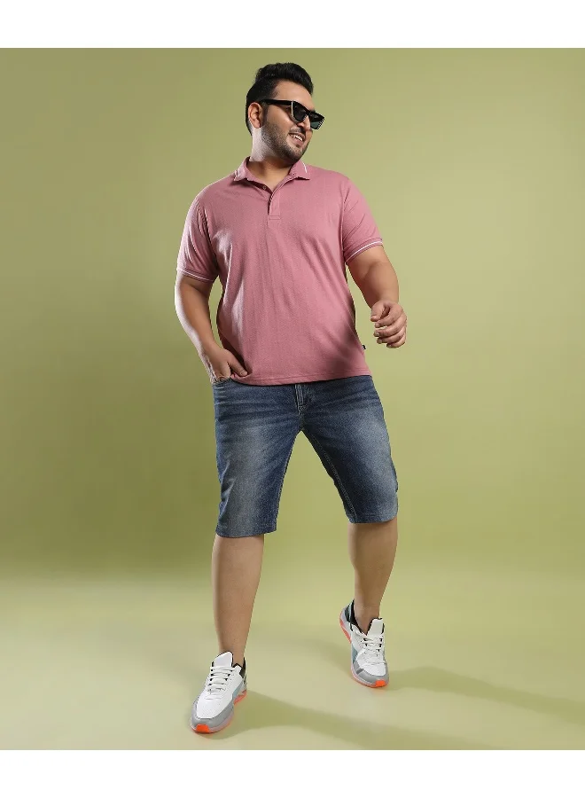 انستافاب بلس تي شيرت مخطط هالو بتصميم ذاتي باللون المرجاني الوردي للرجال