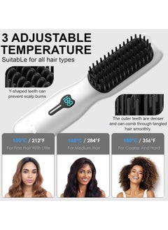 General Hair Straightener Brush - 20s Fast Heating Portable Cordless Hair Straightener with Ceramic Thermostat and Anti-scald Design Rechargeable Negative Ion Hair Straightener - Gift for Women  - Image 2