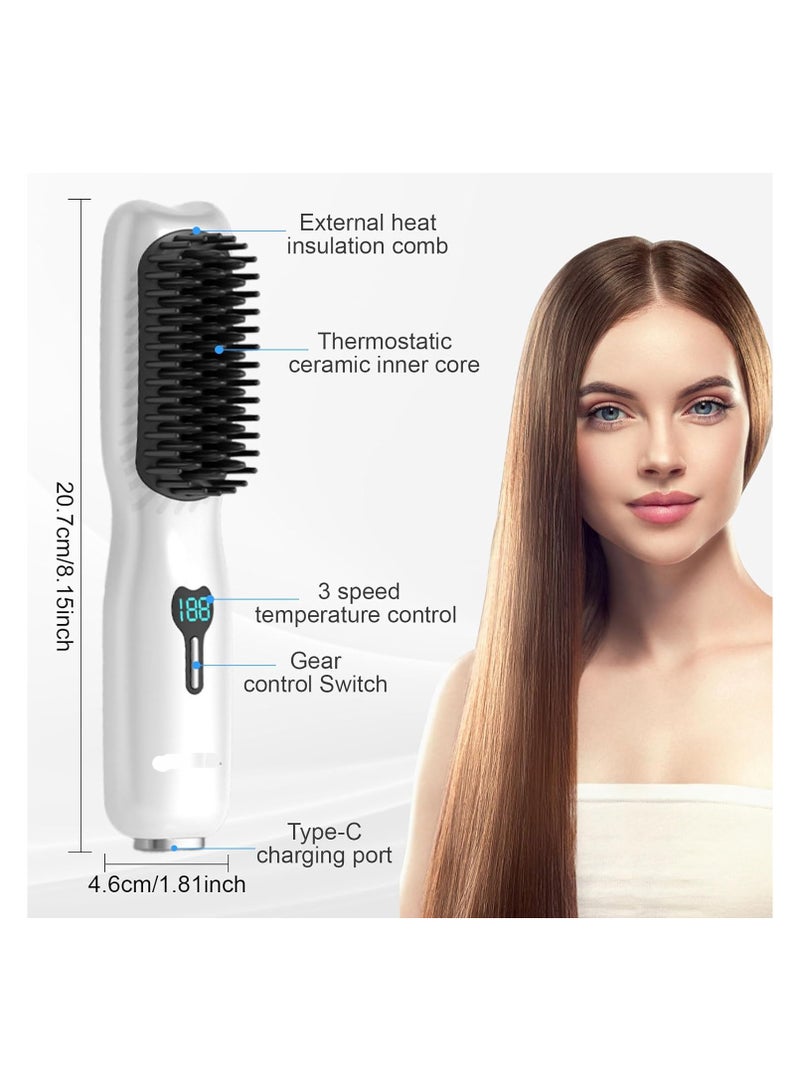 general Hair Straightener Brush - 20s Fast Heating Portable Cordless Hair Straightener with Ceramic Thermostat and Anti-scald Design Rechargeable Negative Ion Hair Straightener - Gift for Women - Image 4