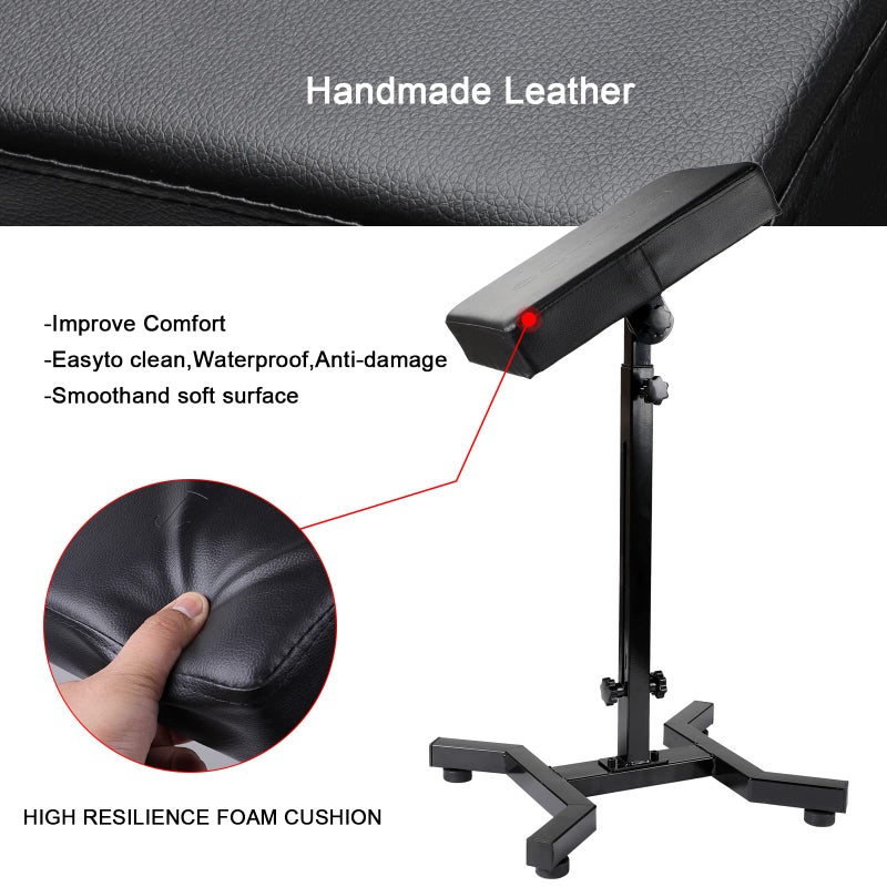 Solong Tattoo Armrest and Legrest with Thicken Tattoo Pad 180Â° Rotation Adjustable Height Tattoo Armrest Stand Studio Chair Frame Non-Slip Base Square Black Leather TA221 - Image 3