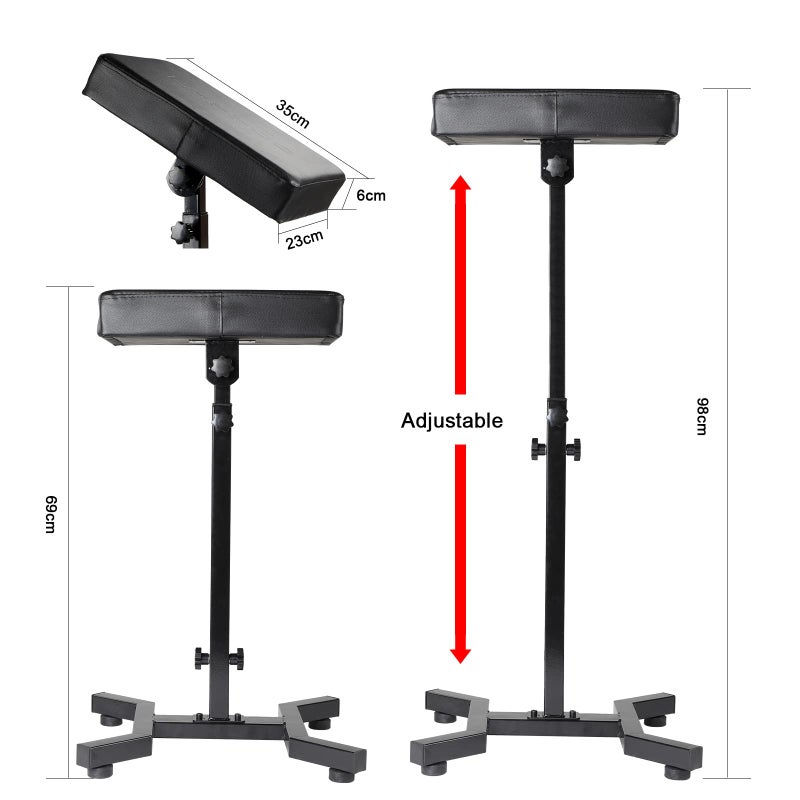 Solong Tattoo Armrest and Legrest with Thicken Tattoo Pad 180Â° Rotation Adjustable Height Tattoo Armrest Stand Studio Chair Frame Non-Slip Base Square Black Leather TA221 - Image 5