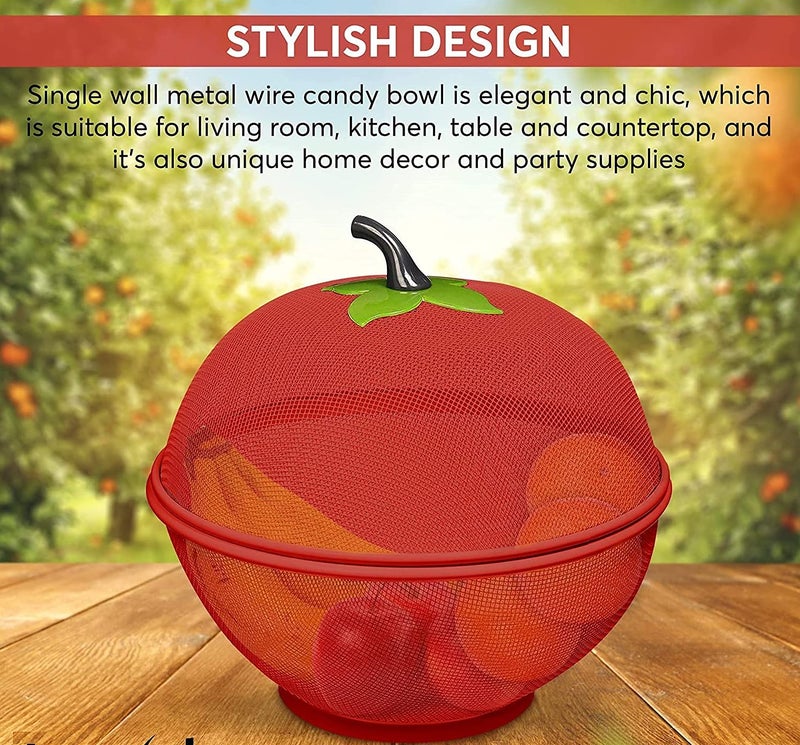 Deoxys Apple-Shaped Fruit Basket - Metal Wire Mesh Holder & Strainer for Fruits & Vegetables - Large Protective Countertop Produce Cover, Keeps Flies Out - Cute & Unique Kitchen Accessories - Red - Image 3