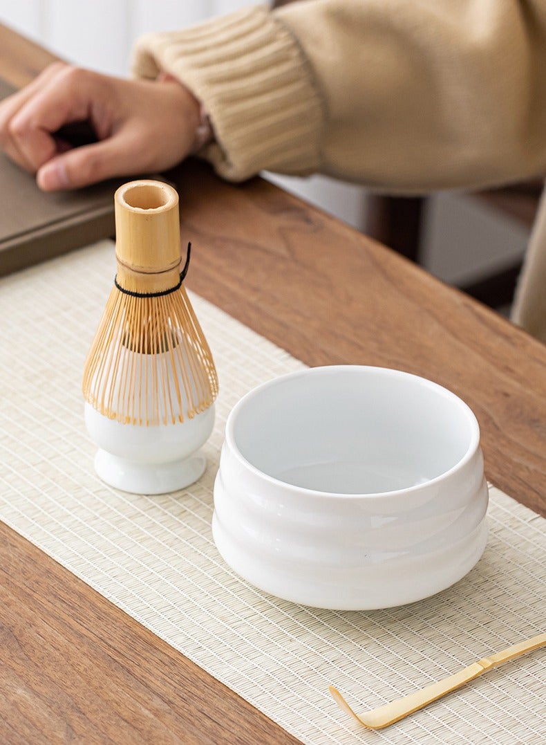 Matcha Set,Tea Dispensing 4-Piece Set,Eco-Friendly Bamboo,Teaspoon/Matcha Spatula/Matcha Bowl/Whisk Holder for Brewing Traditional Chinese Tea(White) - Image 4