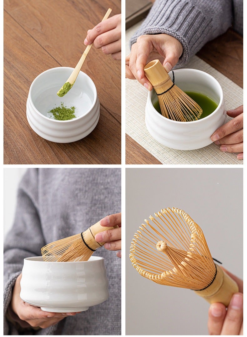 Matcha Set,Tea Dispensing 4-Piece Set,Eco-Friendly Bamboo,Teaspoon/Matcha Spatula/Matcha Bowl/Whisk Holder for Brewing Traditional Chinese Tea(White) - Image 2