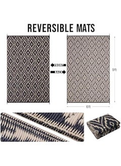 Arabest Black & Beige Geometric Pattern Outdoor Rug, Waterproof 6x9 ft, Reversible RV Mat for Patio, Camping, Balcony, Deck, Backyard - Clearance Straw Rug  - Image 2