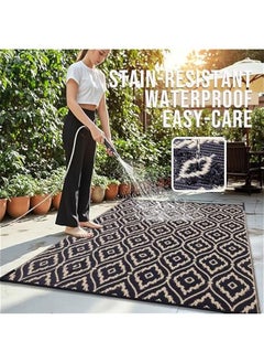 Arabest Black & Beige Geometric Pattern Outdoor Rug, Waterproof 6x9 ft, Reversible RV Mat for Patio, Camping, Balcony, Deck, Backyard - Clearance Straw Rug  - Image 3