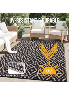 Arabest Black & Beige Geometric Pattern Outdoor Rug, Waterproof 6x9 ft, Reversible RV Mat for Patio, Camping, Balcony, Deck, Backyard - Clearance Straw Rug  - Image 4