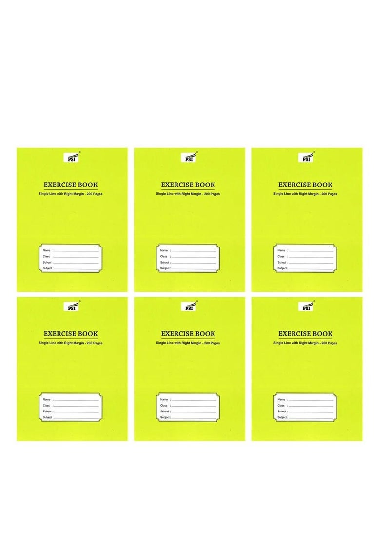 Psi 6-Piece Exercise Note Book Single Line Right Margin 200 Pages  - Image 1