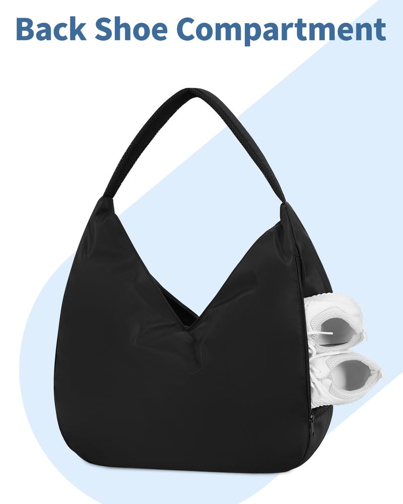 Ceneda Large Gym Bag for Women Sports Duffel Bag with Hidden Yoga Mat Holder & Shoe Compartment Workout Dance Tote Bag with Wet Pocket Overnight Weekender Bag (Black) - Image 5