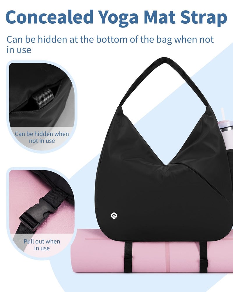 Ceneda Large Gym Bag for Women Sports Duffel Bag with Hidden Yoga Mat Holder & Shoe Compartment Workout Dance Tote Bag with Wet Pocket Overnight Weekender Bag (Black) - Image 4