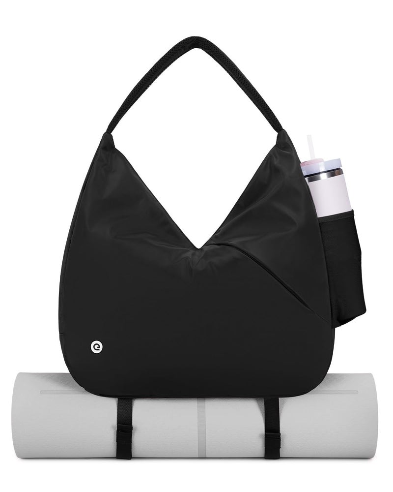 Ceneda Large Gym Bag for Women Sports Duffel Bag with Hidden Yoga Mat Holder & Shoe Compartment Workout Dance Tote Bag with Wet Pocket Overnight Weekender Bag (Black) - Image 1