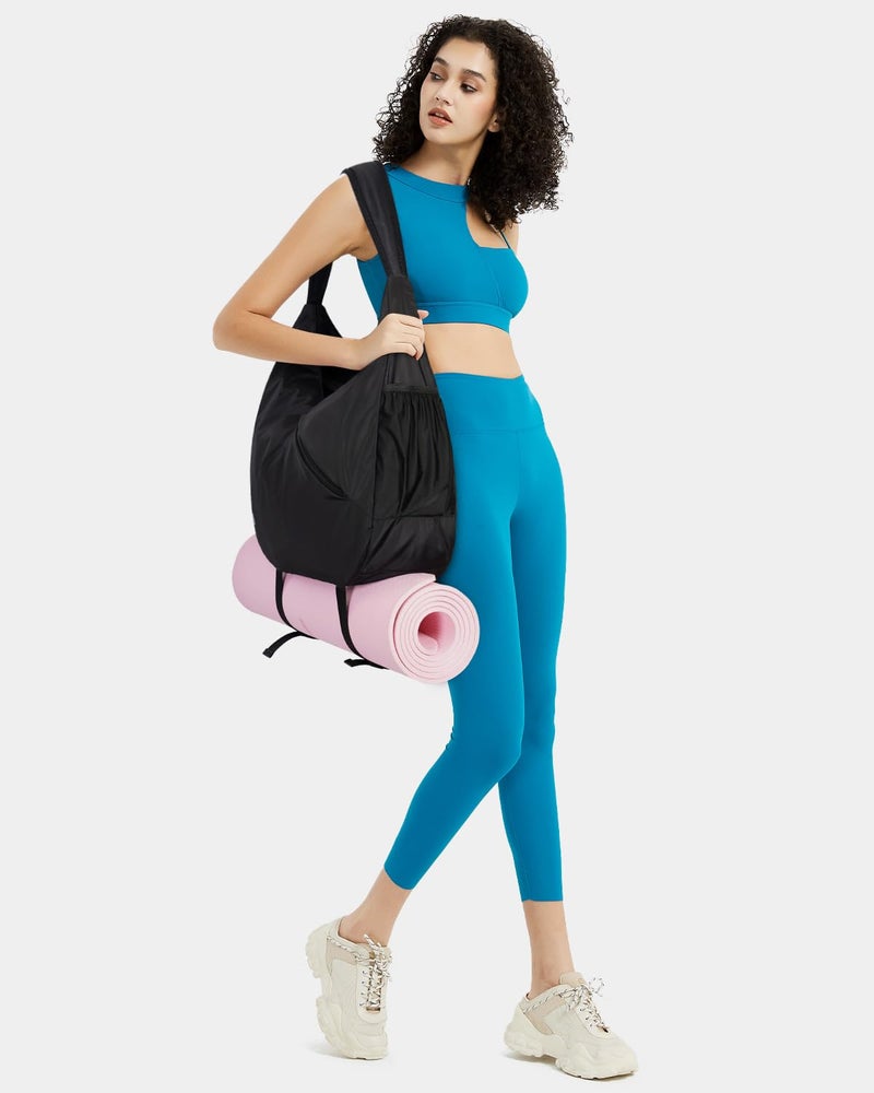 Ceneda Large Gym Bag for Women Sports Duffel Bag with Hidden Yoga Mat Holder & Shoe Compartment Workout Dance Tote Bag with Wet Pocket Overnight Weekender Bag (Black) - Image 3