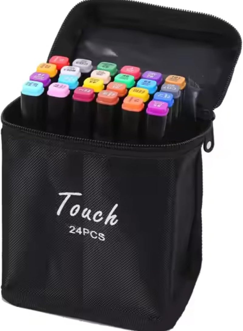Touch Twisoo Dual Tip Art Markers with Carrying Case – Odorless & Non-Toxic Twin Head Permanent Colouring Marker Pens for Kids, Adults & Beginners for Painting, Sketching, Drawing, Calligraphy (24 Pcs) - Image 1