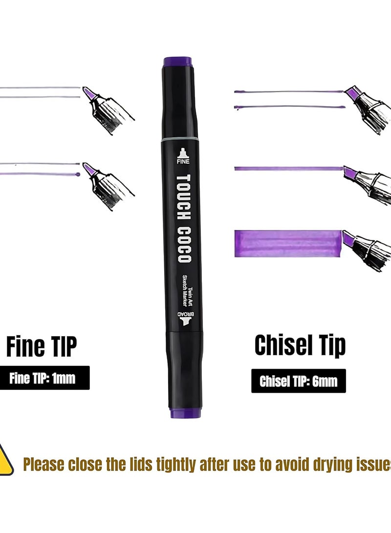 Touch Twisoo Dual Tip Art Markers with Carrying Case – Odorless & Non-Toxic Twin Head Permanent Colouring Marker Pens for Kids, Adults & Beginners for Painting, Sketching, Drawing, Calligraphy (24 Pcs) - Image 2