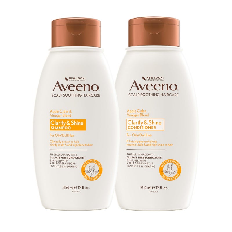 Aveeno Apple Cider Vinegar Shampoo + Conditioner for Balance & High Shine, Daily Clarifying & Soothing Scalp Shampoo for Oily or Dull Hair, Paraben & Dye-Free, 12 Fl Oz (Package May Vary) - Image 1