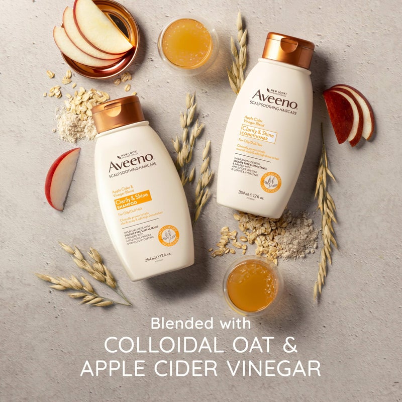 Aveeno Apple Cider Vinegar Shampoo + Conditioner for Balance & High Shine, Daily Clarifying & Soothing Scalp Shampoo for Oily or Dull Hair, Paraben & Dye-Free, 12 Fl Oz (Package May Vary) - Image 5