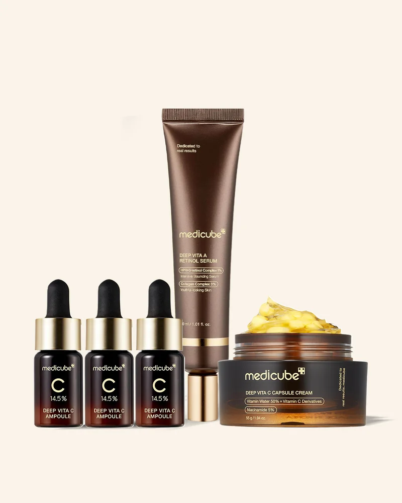 Medicube Deep Vita Brightening Set – Camu Camu Ampoule, Cream & Retinol Serum – Vitamin C Glow Skincare Kit