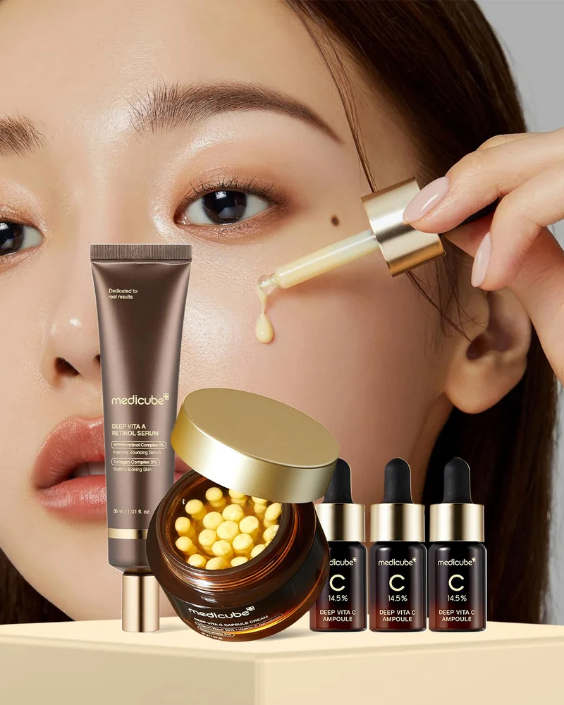 Medicube  Medicube Deep Vita Brightening Set – Camu Camu Ampoule, Cream & Retinol Serum – Vitamin C Glow Skincare Kit for Women | Best Price UAE