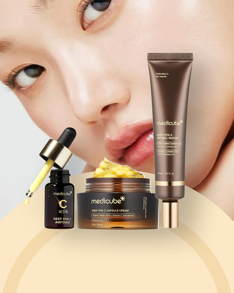 Medicube  Medicube Deep Vita Brightening Set – Camu Camu Ampoule, Cream & Retinol Serum – Vitamin C Glow Skincare Kit for Women | Best Price UAE