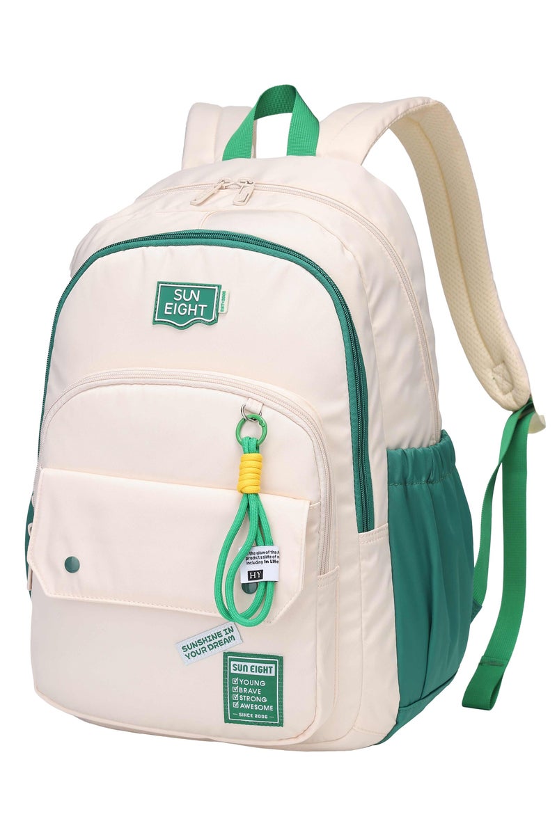 SUN EIGHT Premium 18.5-inch Light Weight School Backpack Water Resistant Polyester Multicolored Daypack for Boys and Girls, SE8485, Beige Green - Image 1